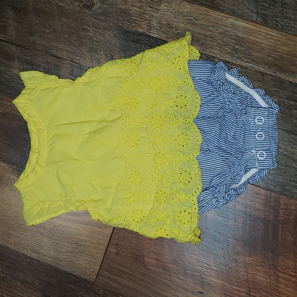 Carter's Yellow Eyelet and Blue Striped Romper